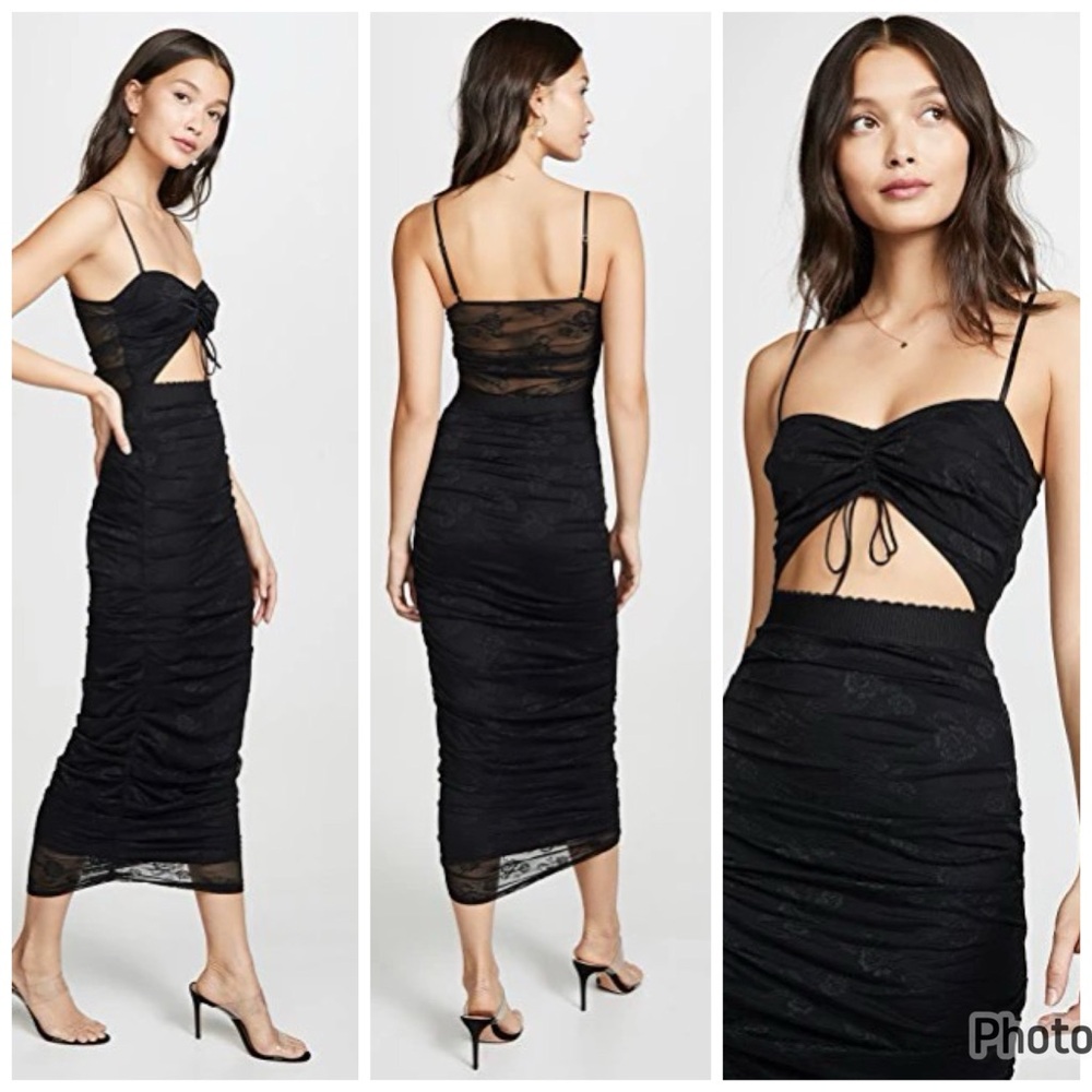 For Love & Lemons Black Lace Cutout Midi Dress